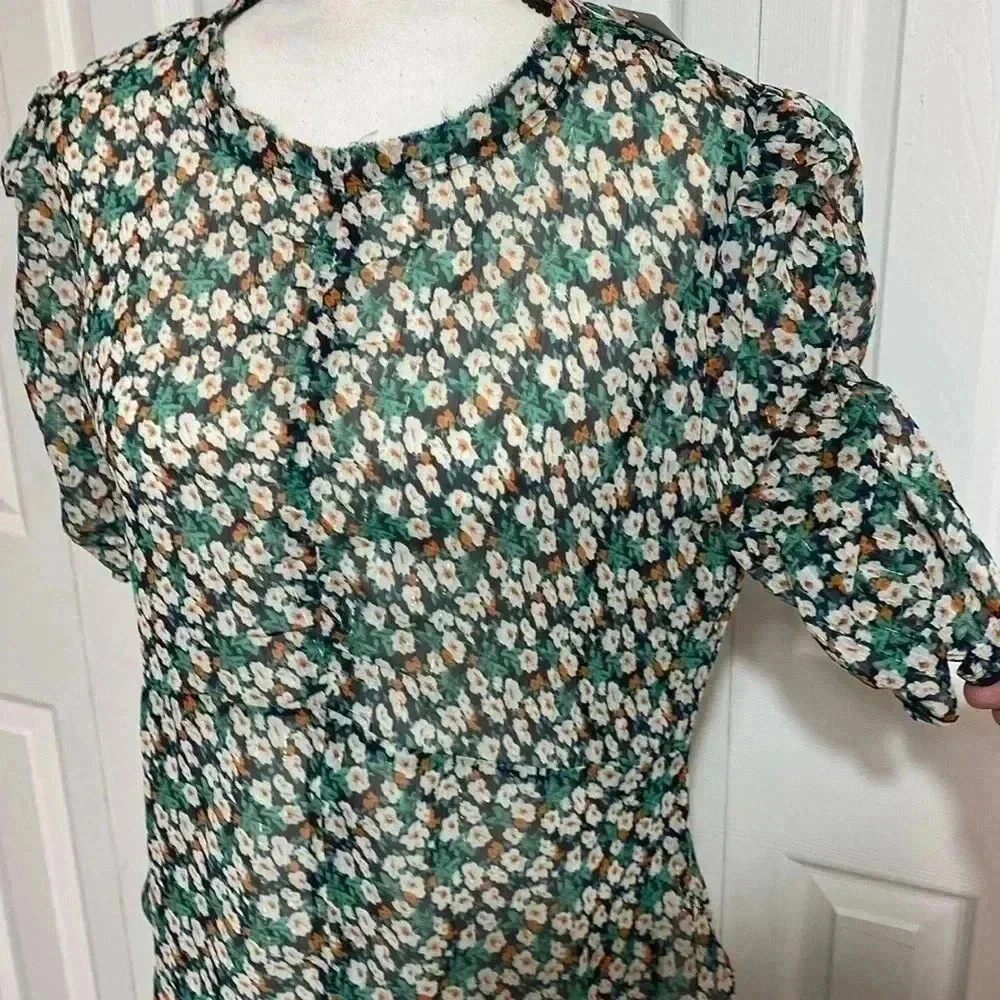 NWT Urban Outfitters sheer navy & green floral peplum top shirt blouse.